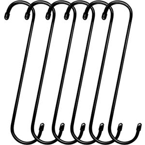 6 Pack 12 inch Extra Large S Hooks Black Heavy Duty Long S Hooks for Hanging Plant Extension Hooks for Kitchenware,Utensils,Pergola,Closet,Flower Basket,Garden,Patio,Indoor Outdoor Uses