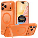 TORRAS Strong Magnetic & Seamless Stand for iPhone 17 Pro Case, Fit for MagSafe, Militray Grade Protection, Built-in Kickstand, Camera Control, Translucent Slim 17 Pro Cover Ostand, Neon Orange