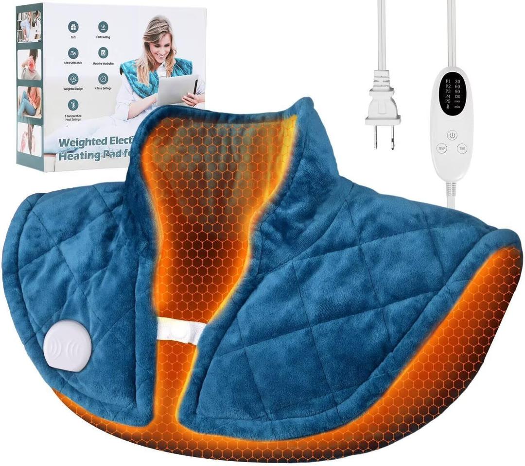 2.5 Lbs Weighted Heating Pad for Neck and Shoulders, Electric Heating Pad, 5 Heat Settings, 4 Auto-Off Timers, Ideal Gift for Mom, Dad, Soft Flannel Machine-Washable