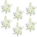 AuroraAria Pearl White Boutonniere for Men,Set of 6,Groom Boutonniere for Wedding,Anniversary,Homecoming,Formal Dinner Party,Wedding Decor,Artificial Pearl White Rose