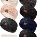 Geyoga 7 Pcs Women Winter Headbands Ear Warmer Women Knit Cable Headbands Fleece Lined Cold Weather Ear Muffs (Classic Colors)