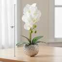Fake Flowers with Vase, Large Orchids Artificial Flowers in Silver Pot Fake Orchid Fake Plant in Pots Artificial Flowers for Home Decor Indoor Table Centerpiece Bathroom Decoration