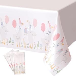 Honeydak 4 Pcs Silly Goose Birthday Party Tablecloths Pink 1st Baby Shower Gingham Table Cover Disposable Plastic Tablecloths Goose Theme Party Supplies for 1st Boys Girls Summer Decorations, Pink