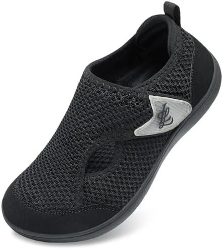 LeIsfIt Womens Walking Shoes Wide Diabetic Shoes Adjustable Barefoot Shoes Breathable Zero Drop Shoes Wide Width Arthritis Edema Shoes Black Size 6