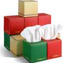 Fourluoo 12 Pack Facial Tissues Cube Boxes Face Box 600 Sheets 3 Ply Soft Paper Square Tissues Bulk for Car Pocket Toilet Household Bedroom Family(Red Green Gold)