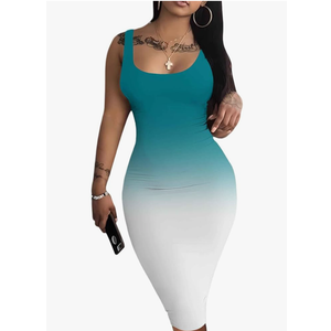 Mrskoala Women Midi Tank Dresses Casual Sexy Club Dress Summer Turquoise L