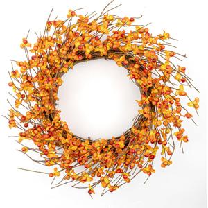 Artificial Fall Wreath 20 Inch Fall Wreaths for Front Door Orange Berry Wreath for Autumn Thanksgiving Day Harvest Festival Porch Farmhouse Wall (Multicolor-1)