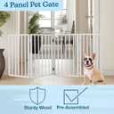 Pet Gate - 4-Panel Indoor Foldable Dog Fence for Stairs, Hallways or Doorways - 72x24-Inch Retractable Wood Freestanding Dog Gates by PETMAKER (White)