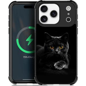 for iPhone 17 Pro Magnetic Case, Compatible with Magsafe Pattern Cover Black Cat