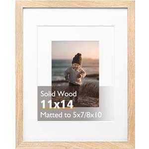 KINLINK 11x14 Picture Frame Natural, Solid Wood Frame 11x14 with Acrylic Plexiglass for Pictures 5x7/8x10 With Mat,Tabletop and Wall Display, 11 x 14 Picture Frame, Set of 1