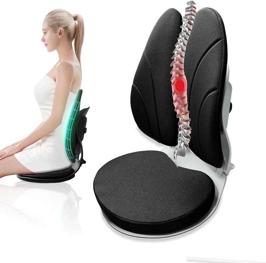 Ergonomic Lumbar Support Cushion for Office Chair,Memory Foam seat Cushion for Tailbone Pain Relief,Posture Corrector for Office Chair Back Support for Working,Gaming,Adjustable Height(Black).