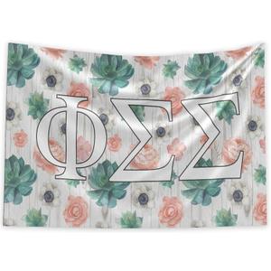 Pro-Graphx Phi Sigma Sigma Greek Sorority & Fraternity Flag Officially Licensed, Tapestry, Display Banner, Sign, Letter Pattern Large Decor - 3 feet x 5 feet - Succulents Floral