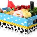 Cartoon Birthday Party Supplies Blue Sky White Clouds Theme Wooden Snack Tray Toy Party Baby Shower Supplies Reusable Snack Organizer with Handles for Decorations