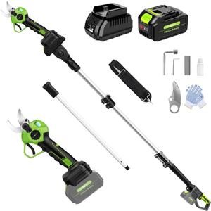 2-IN-1 Electric Pole Pruning Shears Cordless, 1.6" Cutting Diameter Cordless Pruner with 15 FT High Reach Extension Pole, 21V 4.0Ah Battery Powered Pole Pruner for Tree Trimming, LCD Display