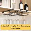 LINFIDITE Wine Glass Holder 2PCS Stemware Rack Hanger Under Cabinet Wine Glass Rack Kitchen Hanging Storage Rack Organizer,Black (For Partition Thickness under 0.98")