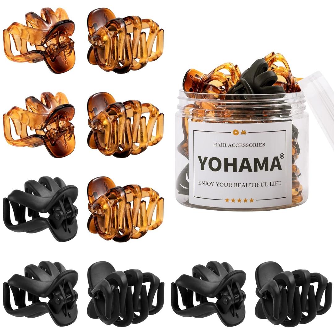 YOHAMA 10 pcs Hair Clips Medium Small 1.57 Inch Octopus Claw Clips 4cm Medium Jaw Clips Durable Strong Grip for Women Girls Thick Hair. (A-Black+Brown)