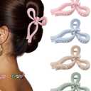 4 PCS Bow Hair Clips for Women Bow Claw Clip 4" Large Hair Claw Clips for Thick and Long Hair Cute Bows Jaw Clip (4" - Pink + Blue + Green + Dark Apricot, 4" Larger) (1 Count (Pack of 4))