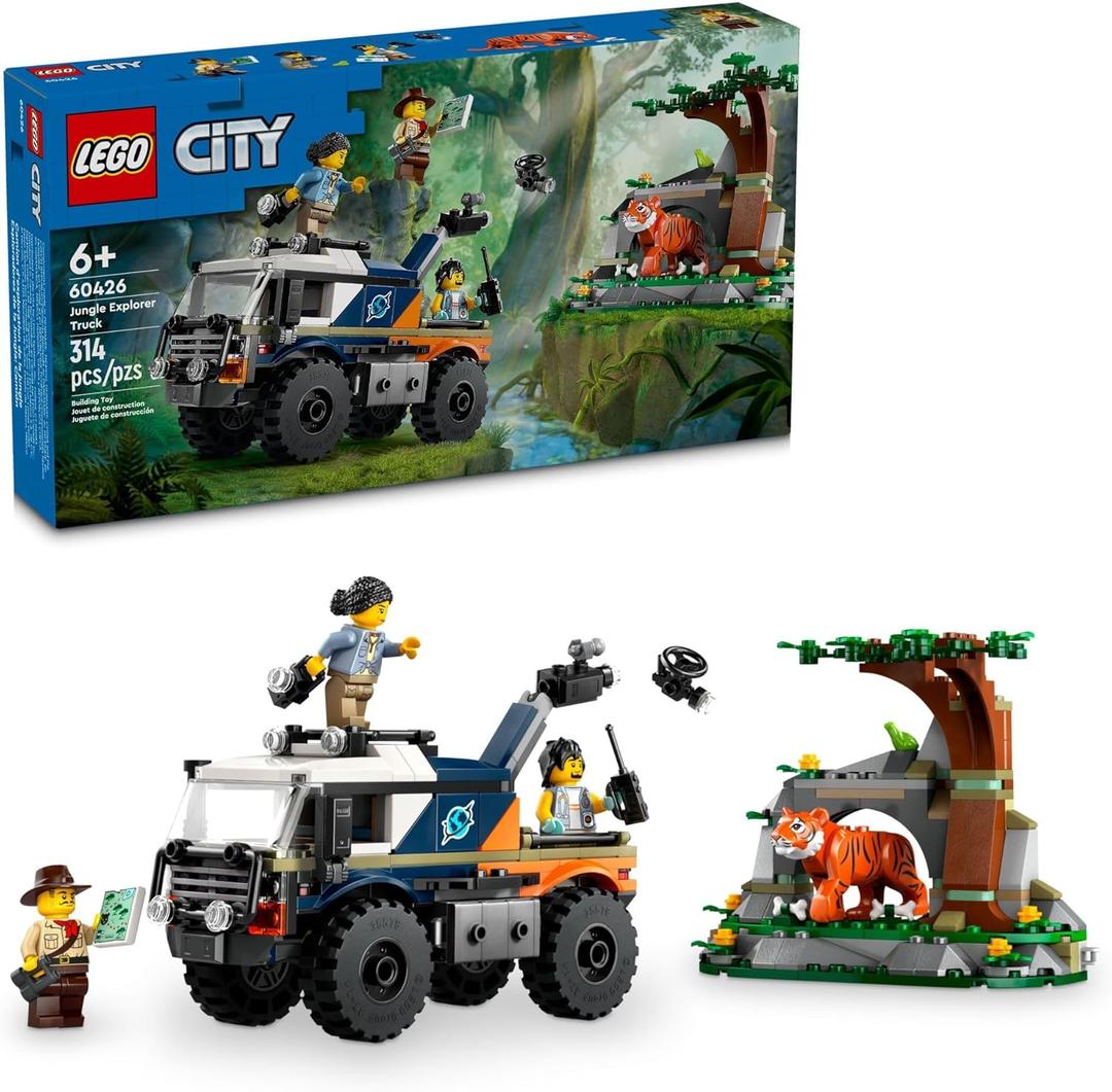 LEGO City Jungle Explorer Off-Road Truck, Jungle Toy Building Set for Kids Aged 6 and Up, Fun Birthday Gift Idea, Off-Road Toy Truck Vehicle, 3 Adventurer Minifigures, Tiger Figure and Car Toy, 60426 LEGO City Jungle Explorer Off-Road Truck, Jungle Toy Building Set for Kids Aged 6 and Up, Fun Birthday Gift Idea, Off-Road Toy Truck Vehicle, 3 Adventurer Minifigures, Tiger Figure and Car Toy, 60426