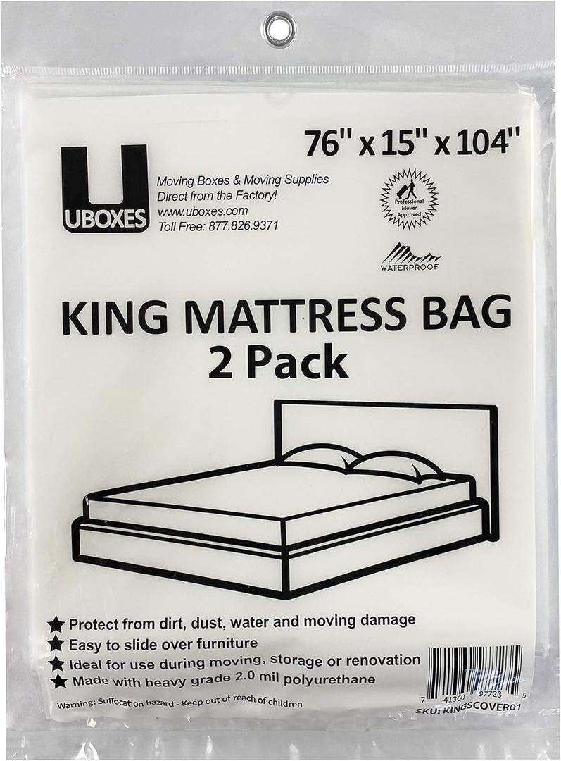 Uboxes King Mattress Poly Covers, 76 x 15 x 104 inch, 2 Pack
