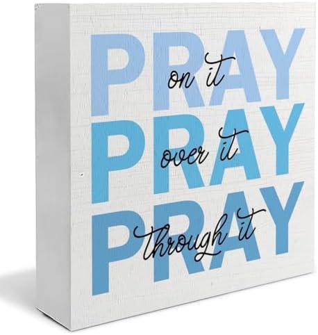 Absnfatu Christian Wooden Sign - Pink Pray Desk Decor - Christian Gifts, Prayer Room Decor - 5x5, Pack 2