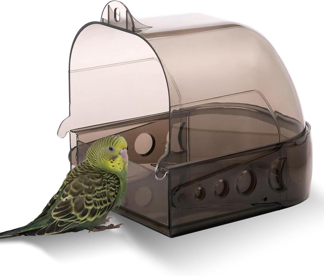 IBWell Parakeet Bird Bath for Cage Cockatiel Bird Bath Bird Bath Cage Bird Shower with Convenient Removable Tray (Grey)