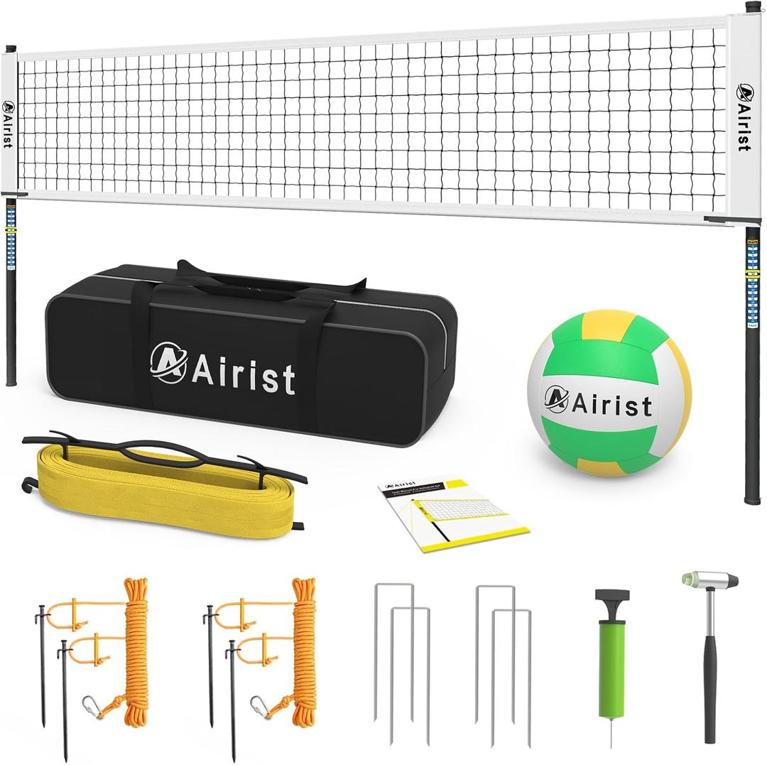 Portable Volleyball Net Set,Professional Volleyball Nets Set for Backyard and Beach,Outdoor Volleyball Net with Height Adjustable Poles,Volleyball and Carrying Bag (32FT, White)