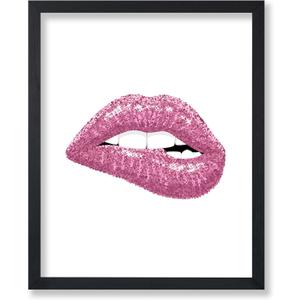 Poster Master Pink Glitter Lip Bite Print - Fashion Poster - Trendy & Pop Art - Modern Gift for Men & Women - Chic Decor for Dorm, Bedroom or Living Room - 8x10 UNFRAMED Wall Art