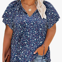 Halife Women's Plus Size Boho Tops Floral Printed V Neck Casual Summer Blouses Shirts, Size 2XL