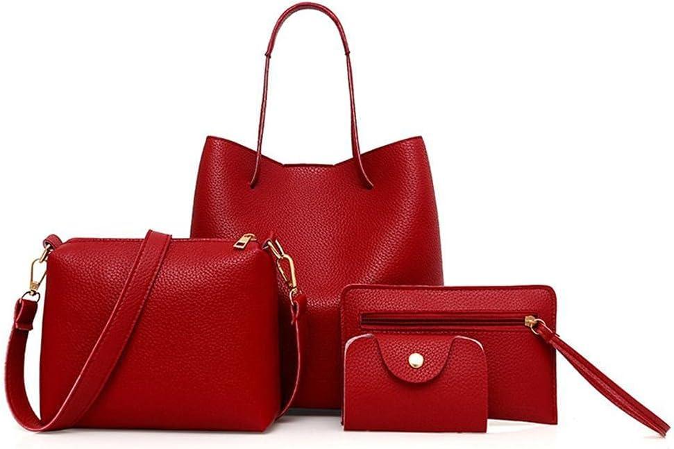 Estink Top Handle Satchel Bags Purse Set, 4 pcs Women Fashion Synthetic Leather Handbags Tote Bag Shoulder Bag (red)