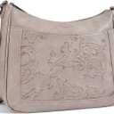 Crossbody Bags for Women,Vegan Leather Crossbody Purse with Adjustable Strap Embossed Flower Women's Shoulder Handbags | Medium, Trendy, Multi Pocket, Hobo Purse, Wide Guitar Strap, Lightweight (06-gray)