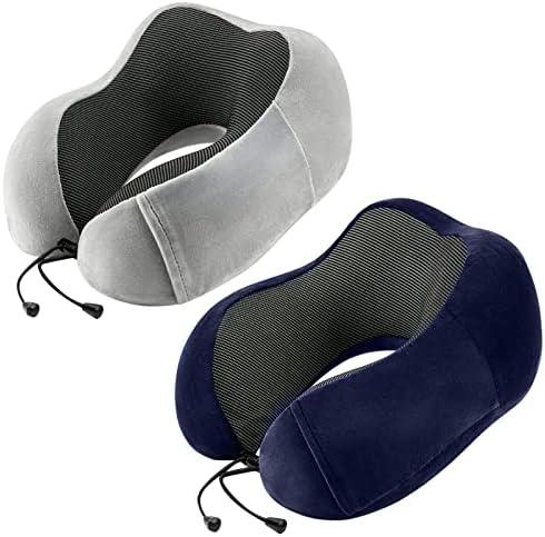 urnexttour Travel Pillow for Airplane-2 Pack Memory Foam Neck Pillows, Soft Support Travel Essentials for Travelling, Sleeping Rest, Car, Train and Home Use(Grey&Blue)