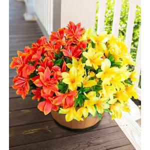 INSPRING Artificial Fake Flowers for Outdoors Spring Decoration, 3 Bundles Realistic Faux Azalea Plants Flower UV Resistant Silk Flowers for Outside Outdoor Planter Porch Patio Yard Garden Home, Mix