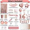 255 pcs Sweet 16 Party Decorations, 25 sets of Tableware, Sweet 16th Birthday Decorations, Rose Gold Party Decorations, 25 Tableware Sets, Balloon, Pump, Banner, Tassel Curtain for Girls