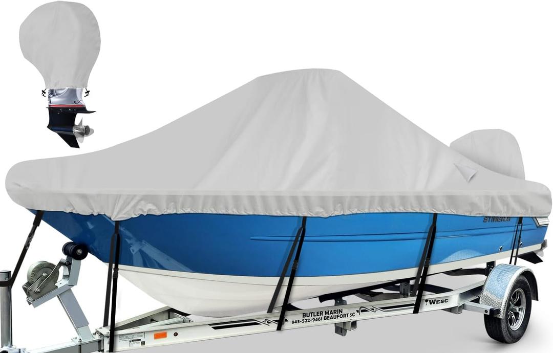 Waterproof Center Console Boat Cover 20-22ft, Heavy Duty 1300D Marine Grade Polyester Canvas 2021 ft 22 Foot Boat Center Console Covers, Gray