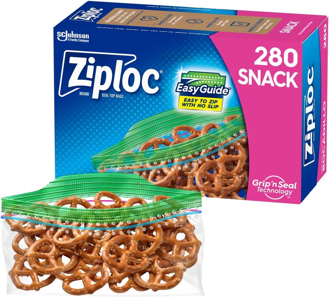 Ziploc Snack Bags for On the Go Freshness, Grip 'n Seal Technology for Easier Grip, Open, and Close, 280 Count