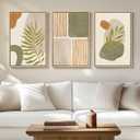 Framed Mid Century Modern Boho Wall Art Bedroom, 3 Piece Tropical Sage Green Paintings Prints Canvas Artwork for Walls, Large Modern Bohemian Pictures for Living Room Hallway Wall Decor, 16x24 Inch