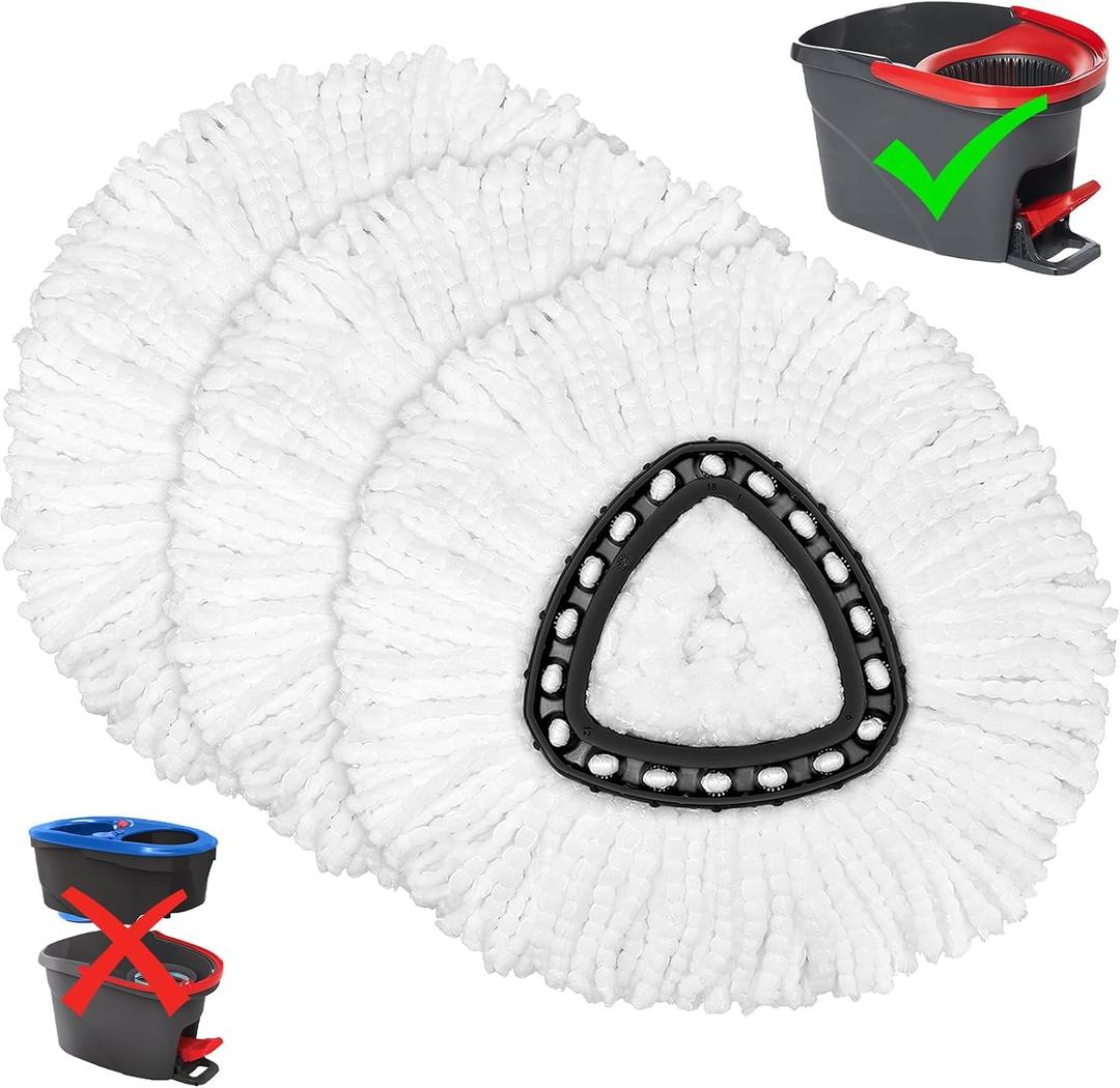  3pc Mop Replacement Heads for EasyWring, Spin Mop Heads Replacements, Microfiber Spin Mop Refills, Easy Cleaning Mop Replace Head (White-3 Mop Heads)