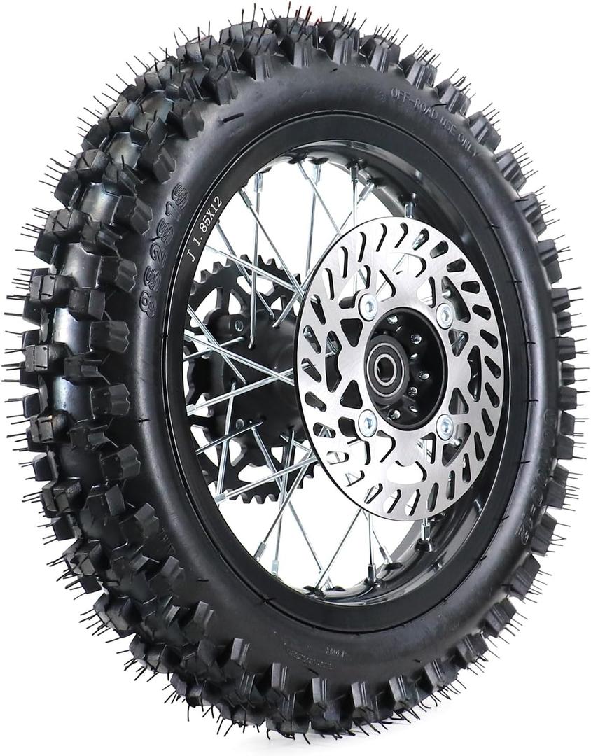 80/100-12 3.00-12 Tire Tube,12" Rear 12mm Axle Rim Wheel With Brake Rotor and 428 41T Sprocket For Apollo SSR 50cc 125cc XR CRF Dirt Pit Bike, 2 Pack