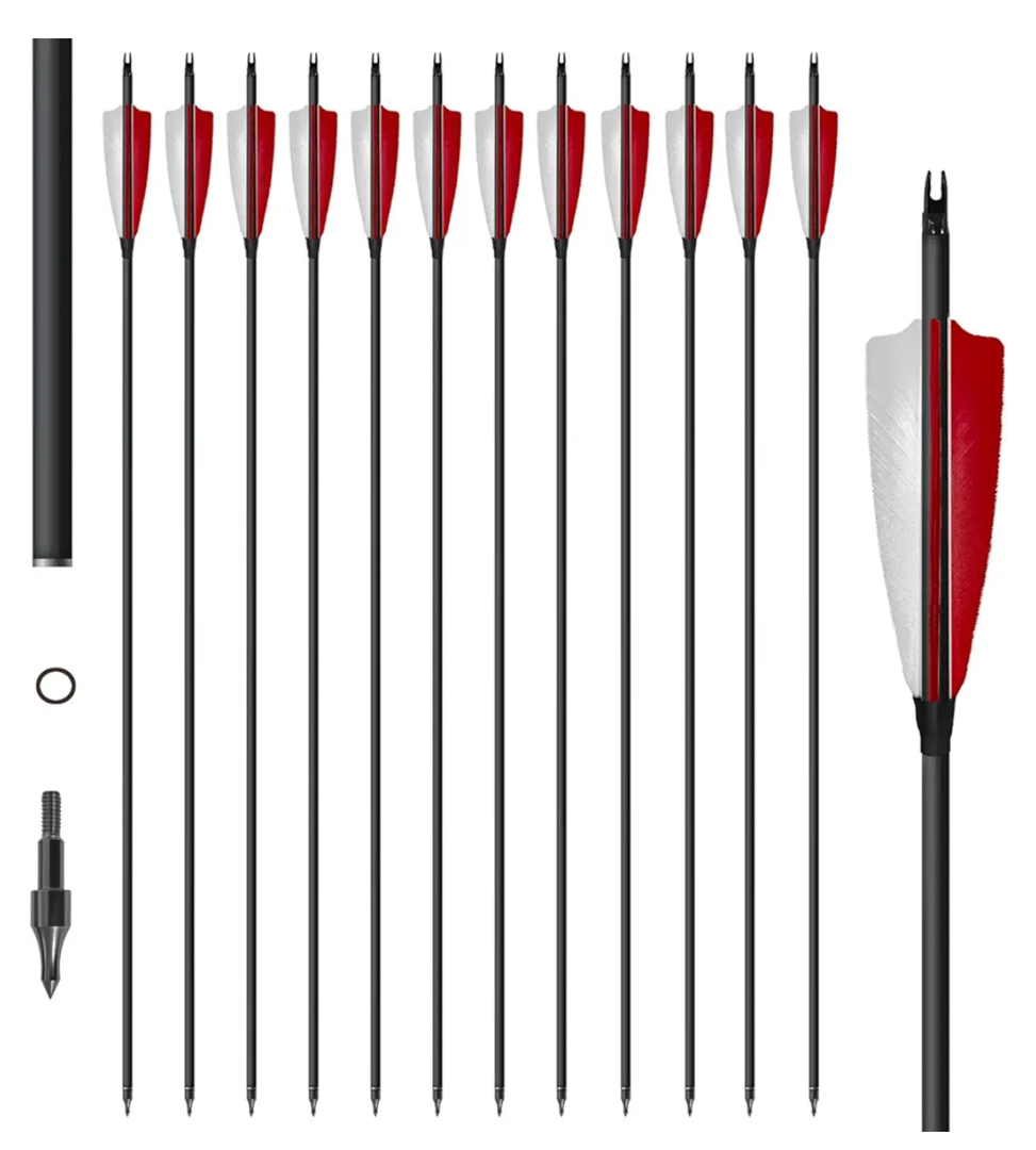 30 inch Carbon Arrows with 4 Inch Turkey Feather Arrows 500 Spine Hunting Arrows for Recurve Bow & Compound Bow, 12 Pack