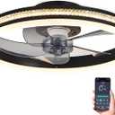 20inch Ceiling Fans Lights,68W Flush Mount Ceiling Fan with Ceiling Lights,Dimmable 3CCT,App Control,Remote Control,Timer,6 Wind Speeds Smart Low Profile Ceiling Fan for Room (B-Black)