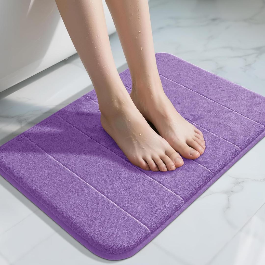 Yimobra Memory Foam Bath Mat, Super Soft Absorbent Bathroom Rug Non Slip, Quick Dry, Machine Washable Floor Carpet for Tub Shower, Home Decor Accessories, 24x17, Lavender
