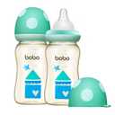 YOHKOH PPSU Baby Bottle Wide Neck, Newborn Anti-Colic Baby Bottle with Natural Response Nipple, Streamlined Body, Easy to Clean (8.8oz (Pack of 2), Blue)