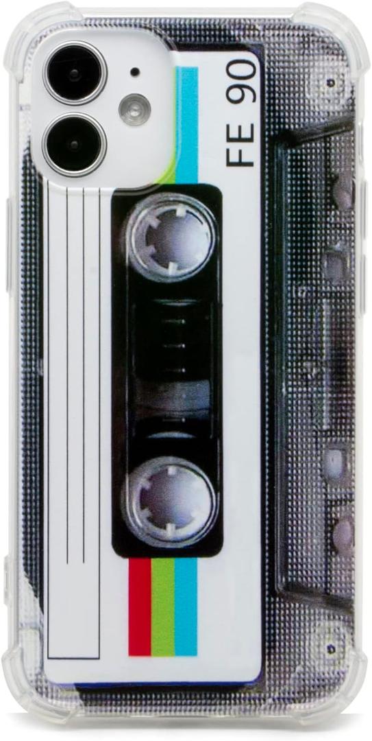 FAteamll Case for iPhone 12 Mini Matte Finish Heavy Duty Soft Back Cover with Reinforced Corners TPU Soft Bumper Retro Cassette Tape Case Compatible with iPhone 12 Mini