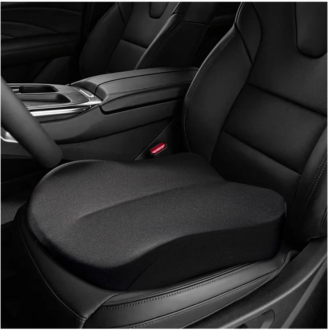 Car Seat Cushion, Ergonomic Memory Foam Auto Booster Seat Pad with Nonslip Bottom, Comfortable Vehicle Cushion for Short People Driving Fit for Sedan Truck SUV, Car Accessories (Black)