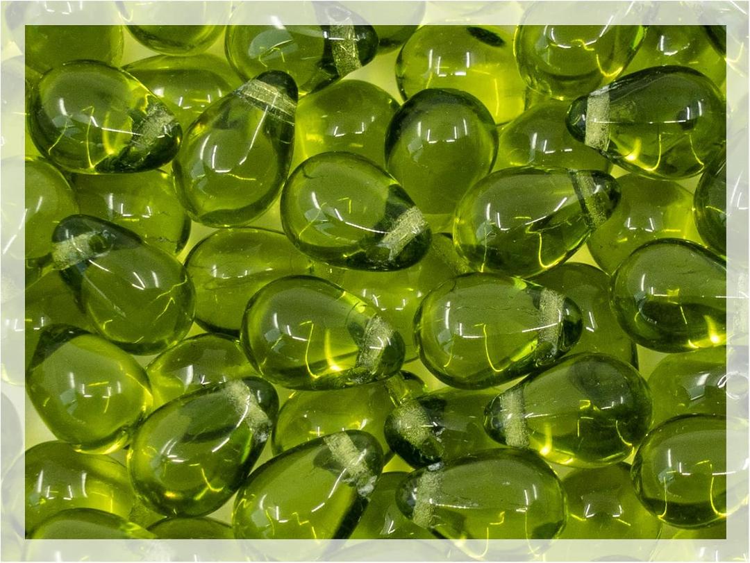Czech 50-Piece Glass Beads, 6x9mm, Teardrop Olive Green