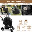 Bicystar Dog Stroller with Detachable Carrier, Rubber Wheels, 50 lbs, Black