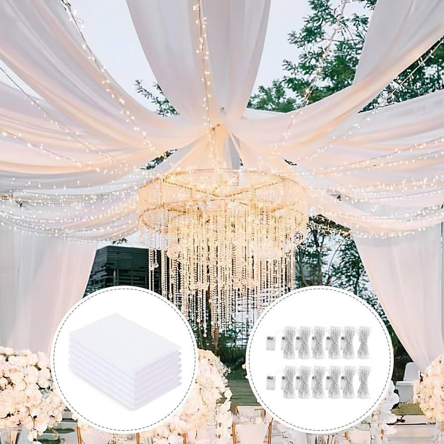Ceiling Drapes for Wedding: 6 Panels 20ft Long Sheer Fabric for Draping - White Chiffon Fabric Bridal Shower Decorations