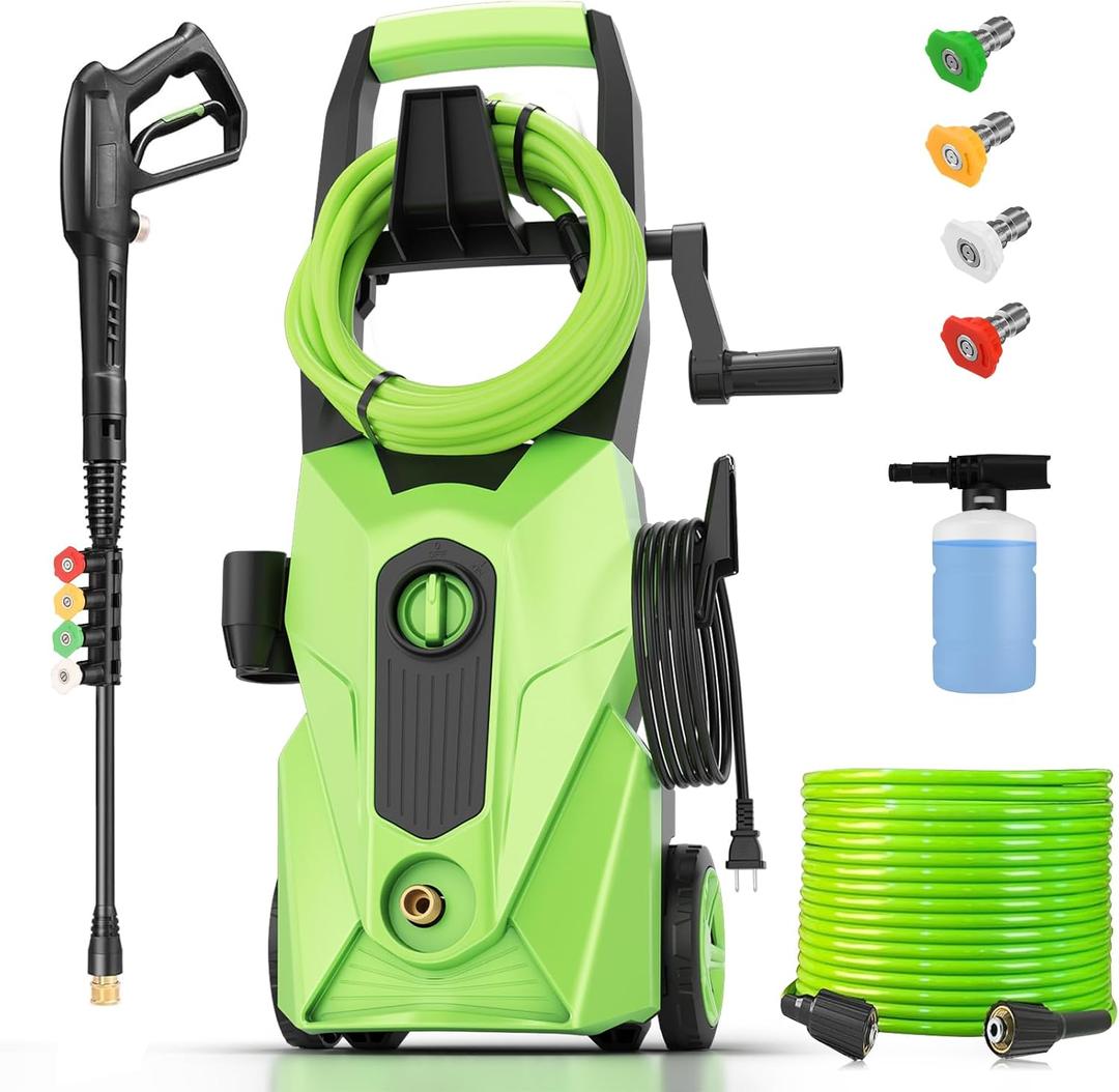 Electric Pressure Washer 5000 PSI 4.0 GPM Power Washers Electric Powered with 33ft Hose Reel, 4 Nozzle and Foam Cannon, Powerwashers Cleaner Machine for Home, Cars, Patio, Green