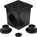 NDS 1200BKITRTL1PK Square Catch Basin Drain Kit with 2-Opening Catch Basin Drain, 2 Adapters, 1 Outlet Plug, and 1 Plastic Drain Grate, 12-Inch, for Lawns, Landscaped Areas, Black
