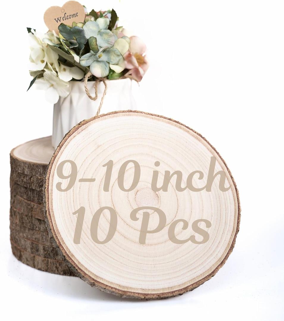 10 Pack Wood Centerpieces for Tables Natural Round Wood Slices for Rustic Wedding Decor and Table Decorations Unfinished Wooden Rounds (910 inch)